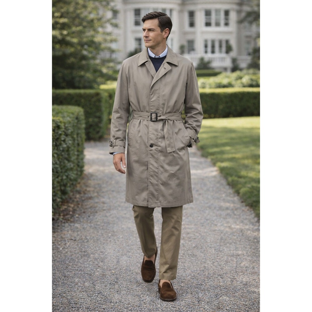 Carol‎ Cohen Drizzle Trench Coat Men 42 Taupe Timeless Capsule Outerwear Vintage